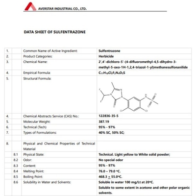 PD nr. PD20220096 Sulfentrazon 95% Tech Herbicide voor optimale verwijdering van onkruid